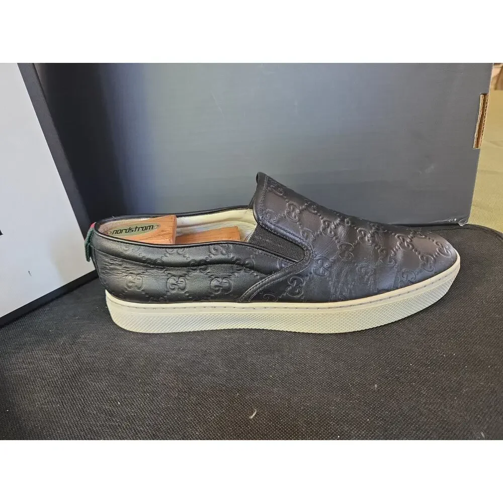 Authentic Gucci Dublin Men's Black Quilted GG Leather Slip-On Sneakers